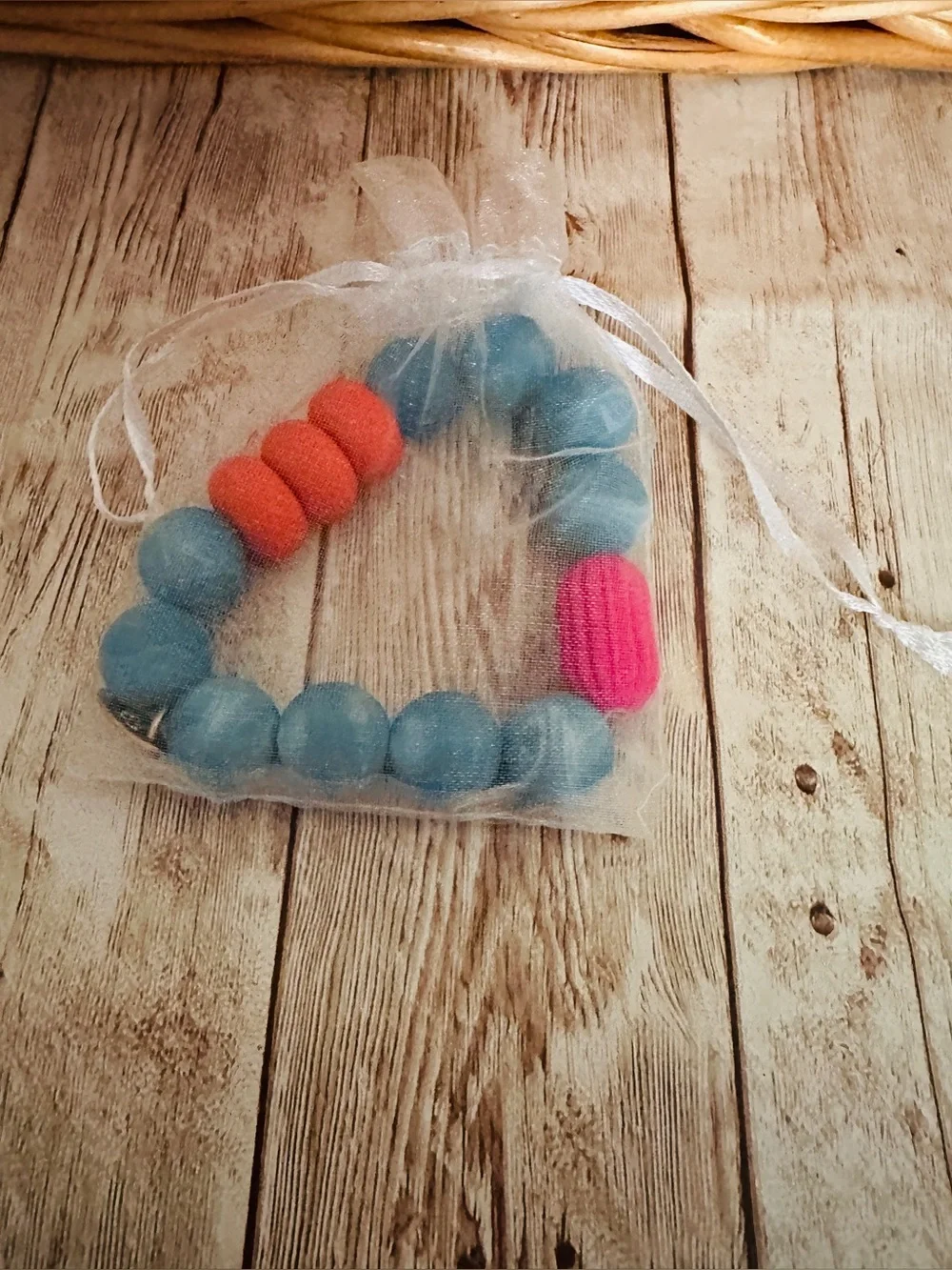 Blue Bead Stretch Bracelet with Orange & Pink Accents - Plunder-Branded Charm